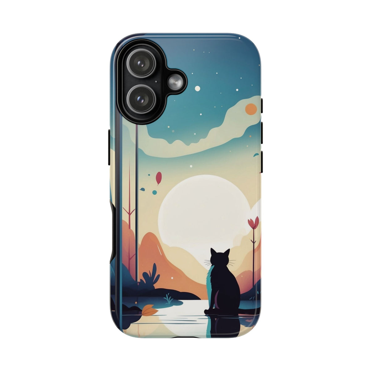 Stylised Cat & Moon Design Phone Case - Multicolor Phone Case - iPhone 17 / Glossy