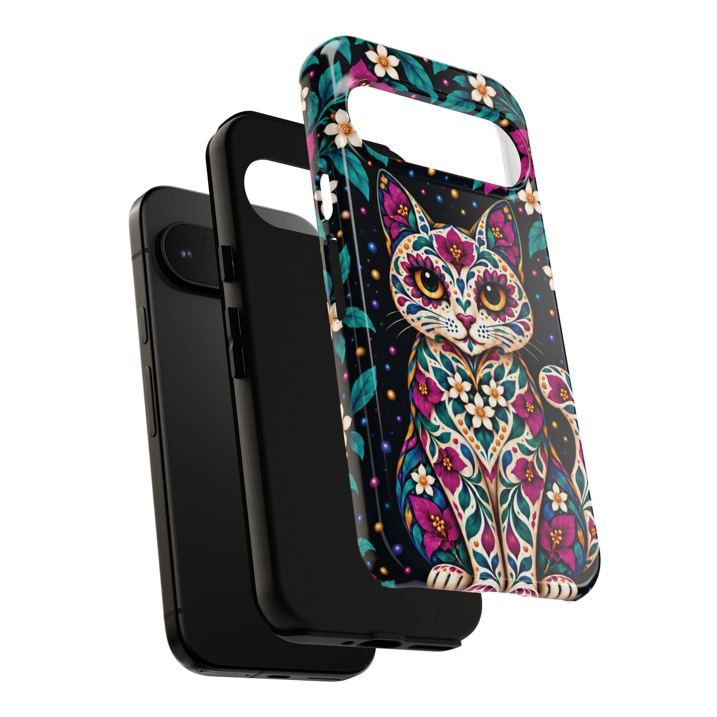 Vibrant Purple and Teal Calavera Cat Phone Case - Multicolor Phone Case