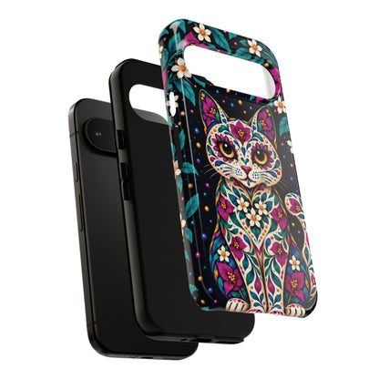 Vibrant Purple and Teal Calavera Cat Phone Case - Multicolor Phone Case