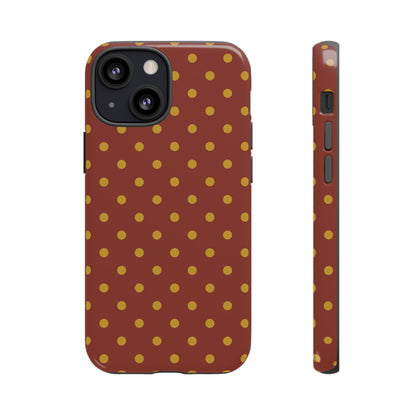 iPhone 13 Mini / Glossy Phone Case - Trendy Brown & Mustard Dot Pattern Phone Case