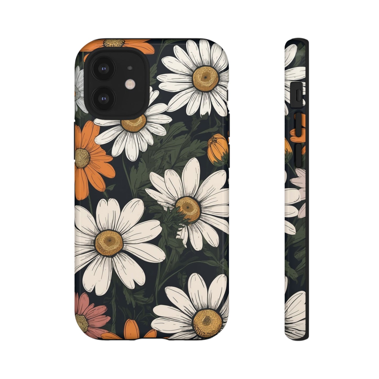 iPhone 12 Mini / Glossy Phone Case - Boho Chic Daisies Floral Pattern ’White Orange & Pink’ Phone Case