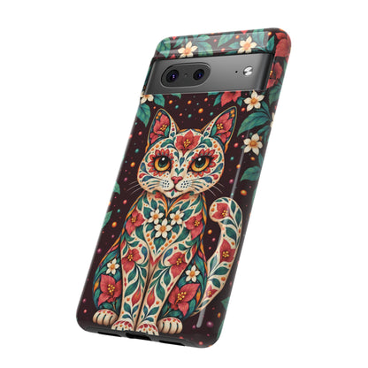 Vibrant Terracotta and Teal Calavera Cat Phone Case - Multicolor Phone Case