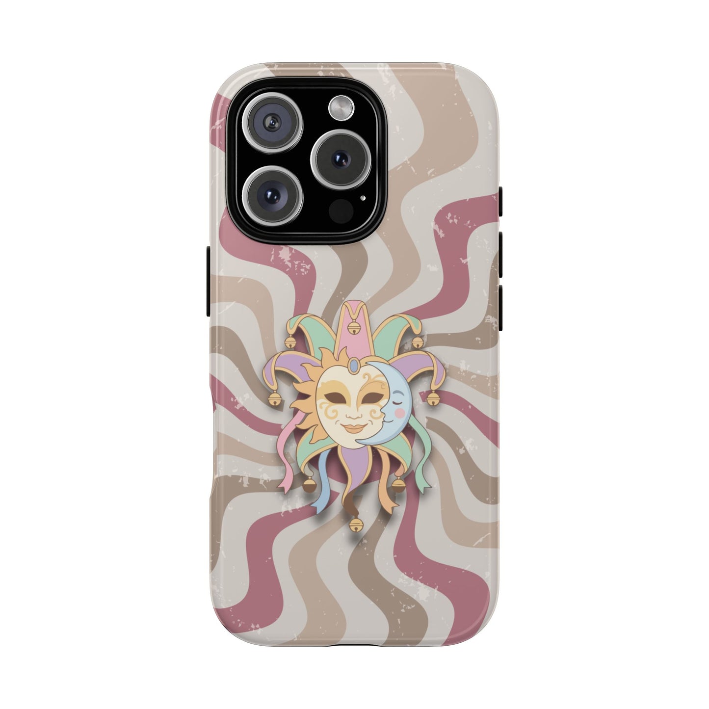 Sun & Moon Jester Mask – Pink Retro Wave Phone Case - Pink Phone Case - iPhone 16 Pro / Glossy