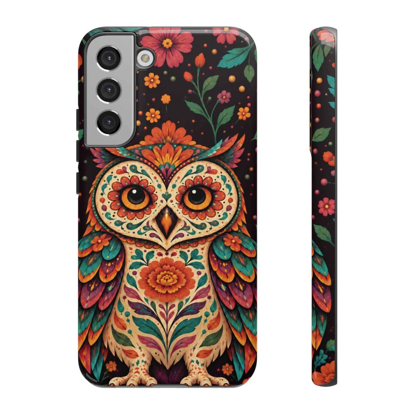 Vibrant Terracotta and Teal Calavera Owl Phone Case - Multicolor Phone Case - Samsung Galaxy S22 Plus / Glossy