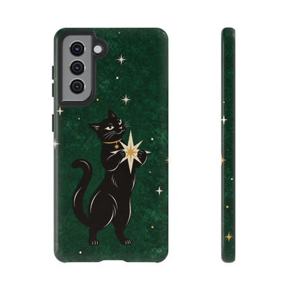 Forest Green Celestial Black Cat Phone Case - Green Phone Case - Samsung Galaxy S21 / Glossy