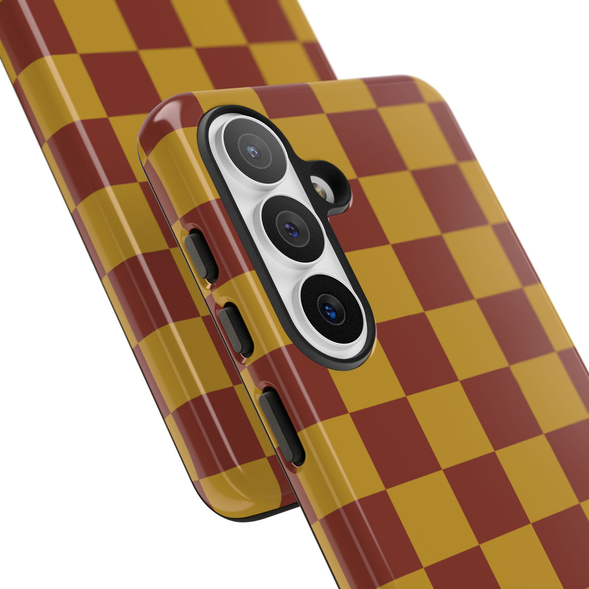 Trendy Mustard & Burgandy Checked Pattern Phone Case - Brown Phone Case