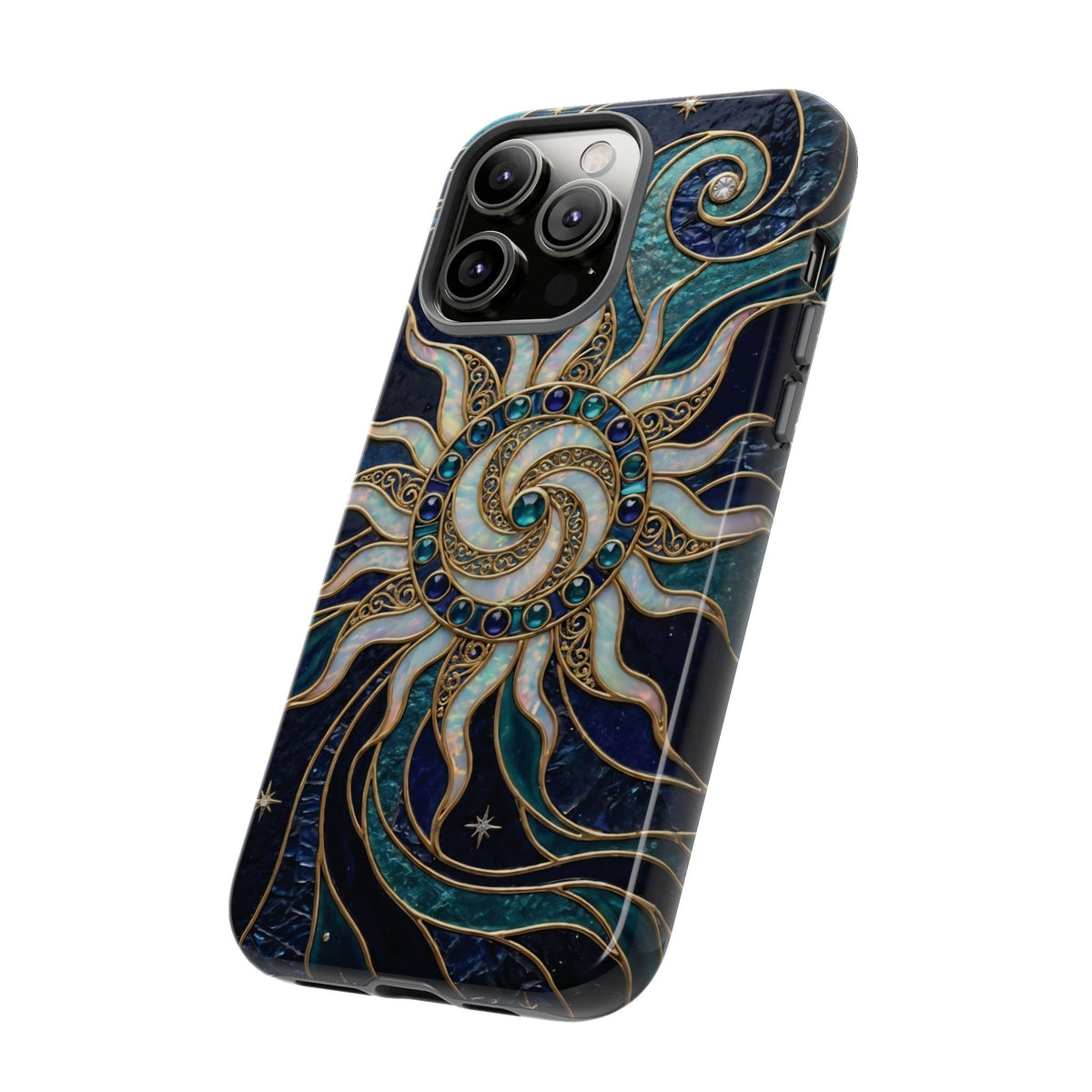 Elegant Teal & Gold Cosmic Sunburst Phone Case