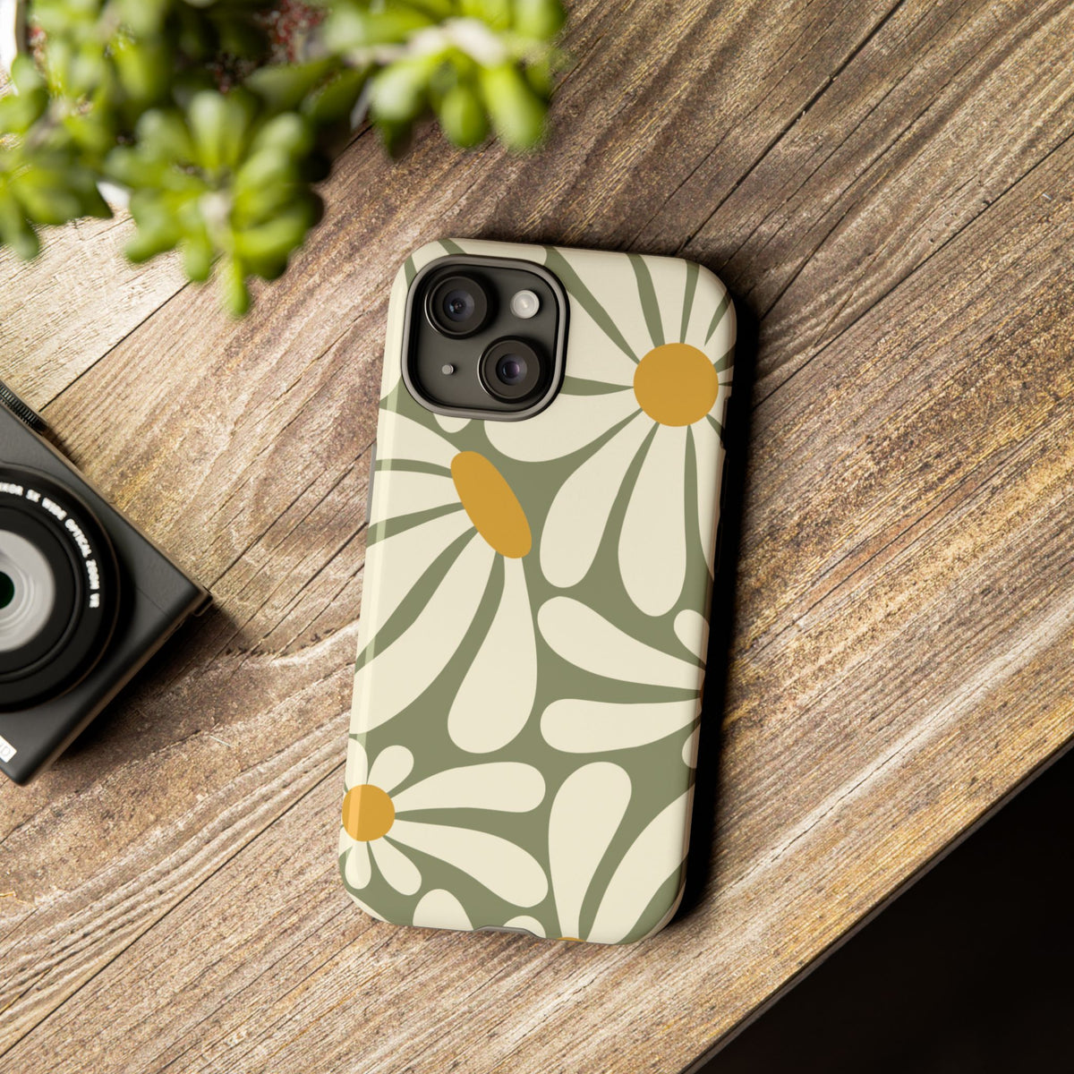 Retro Green Daisy Pattern #1 Phone Case - Green Phone Case