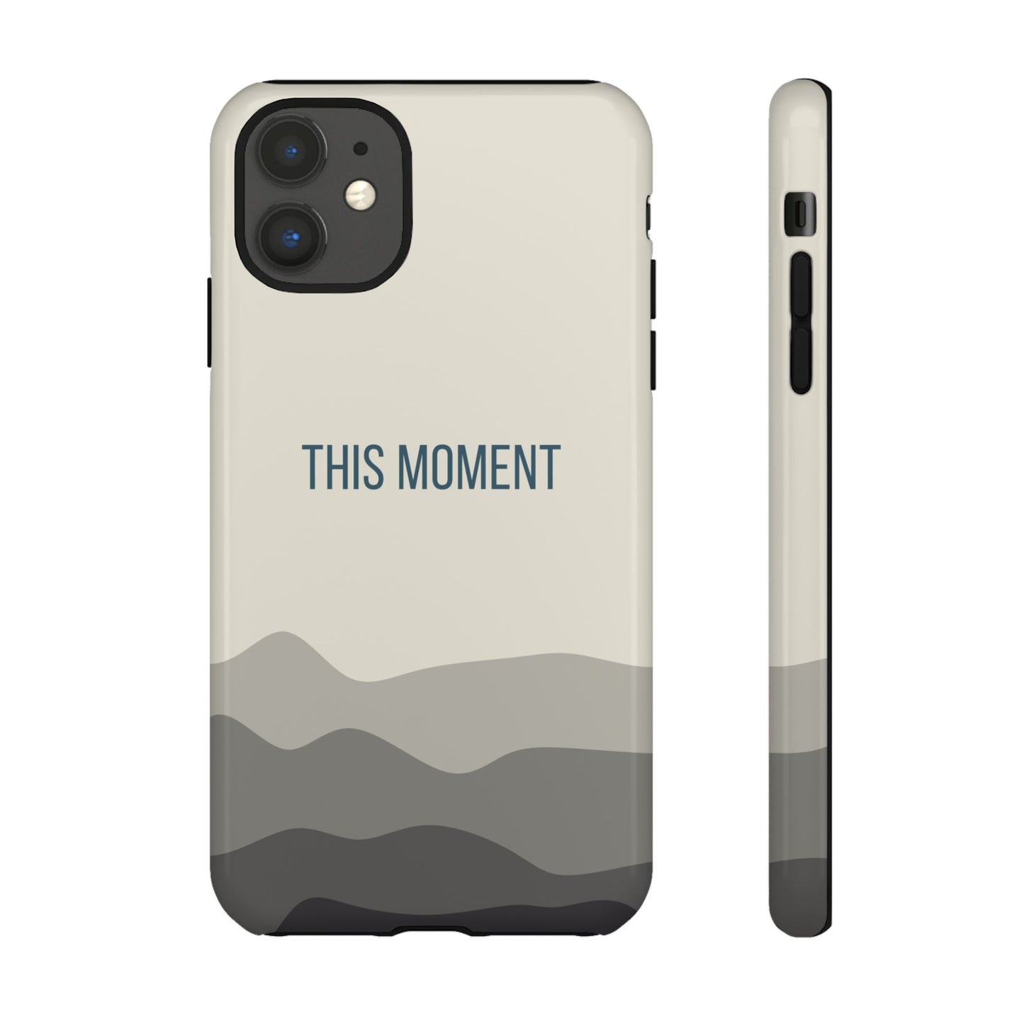 iPhone 11 / Glossy Phone Case - Minimalist Cream Waves ’This Moment’ Statement Phone Case