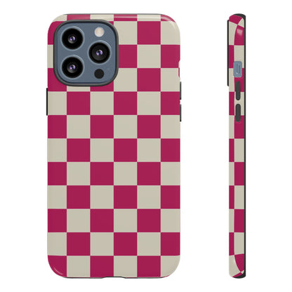 Pink & White Checked Pattern Phone Case - Pink Phone Case - iPhone 13 Pro Max / Glossy