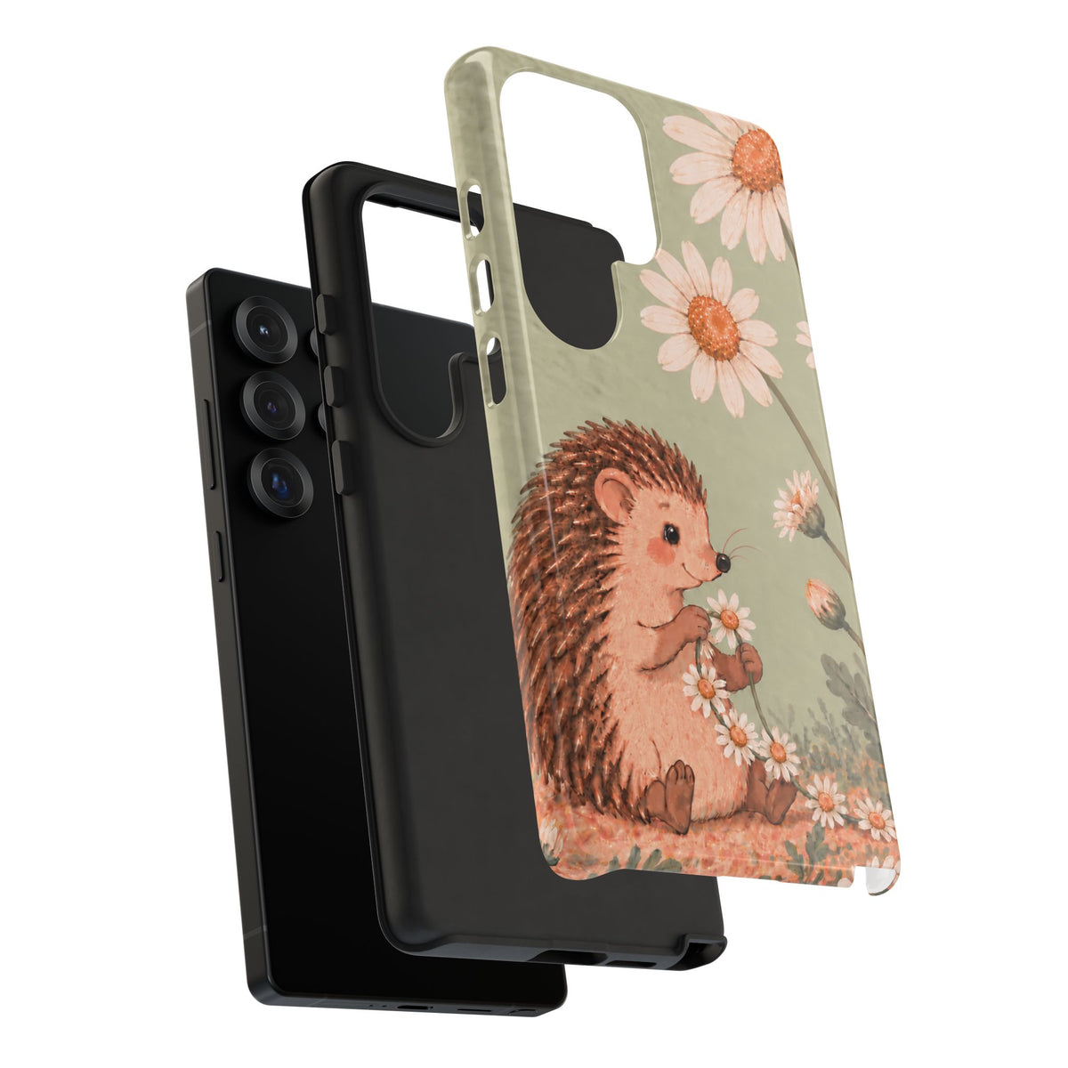 Whimsical Sage Green Hedgehog and Daisy Chain Phone Case - Green Phone Case