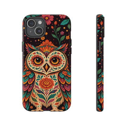 Vibrant Terracotta and Teal Calavera Owl Phone Case - Multicolor Phone Case - iPhone 15 Plus / Glossy