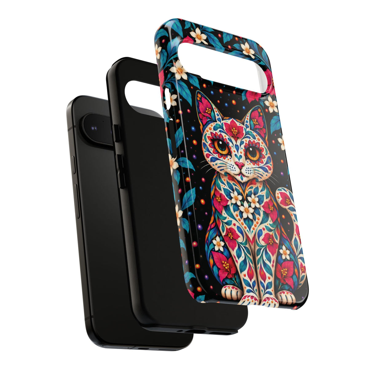 Vibrant Pink and Turquoise Calavera Cat Phone Case - Multicolor Phone Case