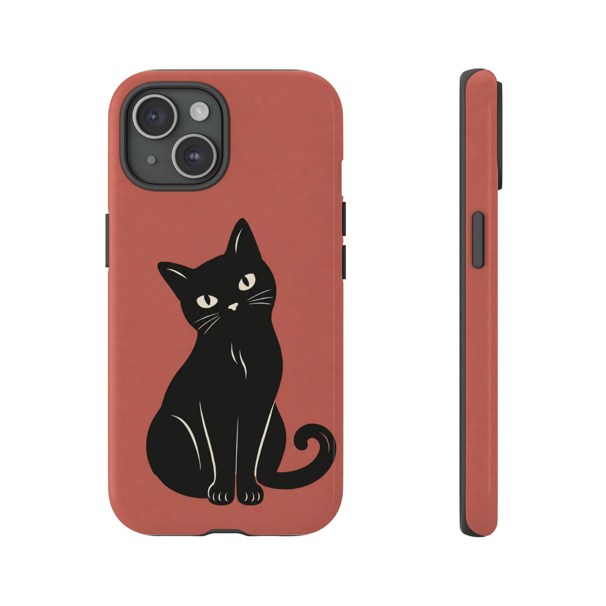 Minimalist Coral Red & Black Cat Phone Case