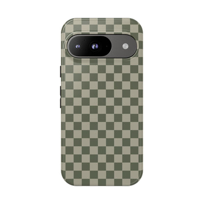 Google Pixel 9 / Glossy Phone Case - ’Bold Olive Green Checkered Pattern’ Phone Case