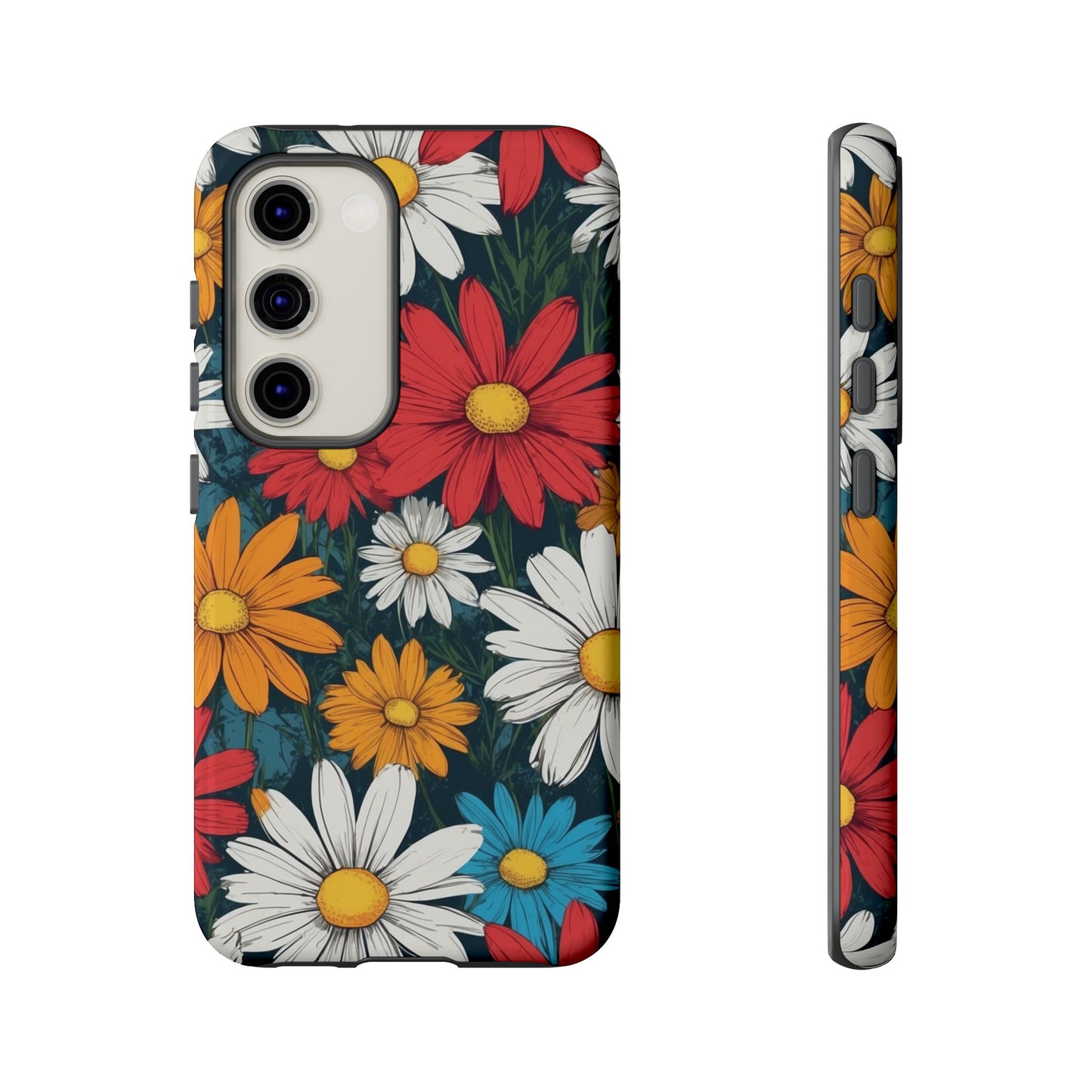 Samsung Galaxy S23 / Glossy Phone Case - Pop Art Daisies Illustration ’Red & Orange’ Phone Case