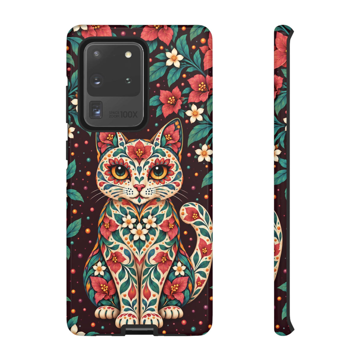 Vibrant Terracotta and Teal Calavera Cat Phone Case - Multicolor Phone Case - Samsung Galaxy S20 Ultra / Glossy