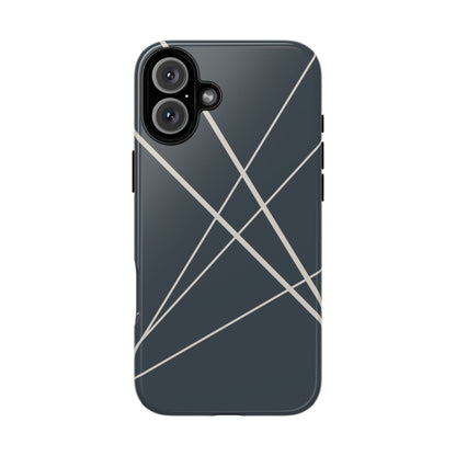 iPhone 16 Plus / Glossy Phone Case - Abstract Blue with Beige Lines Phone Case