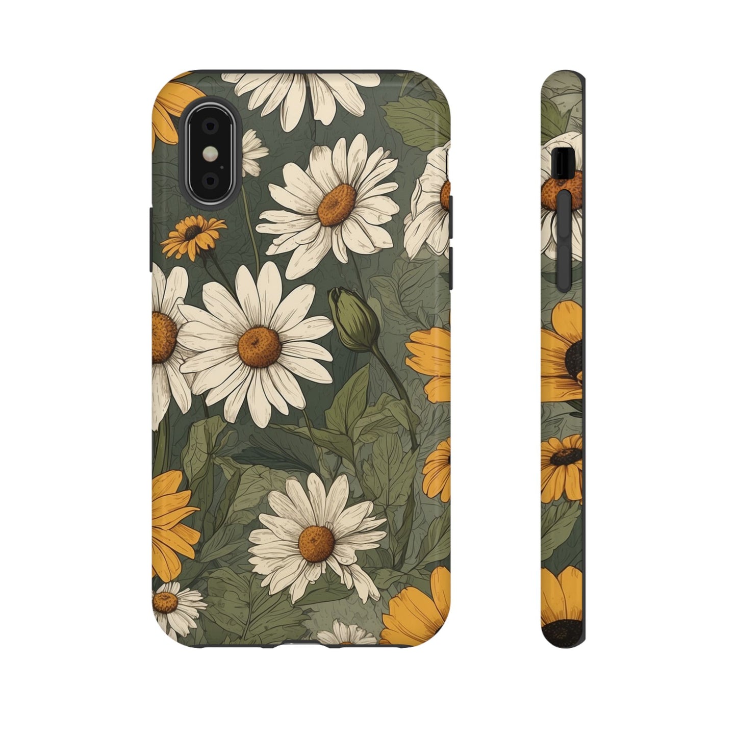 iPhone X / Glossy Phone Case - Boho Chic Daisies Floral Pattern ’White & Yellow’ Phone Case