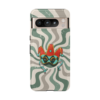 Google Pixel 8 Pro / Glossy Phone Case - Venetian Jester Mask – Green Retro Soft Revival Phone Case