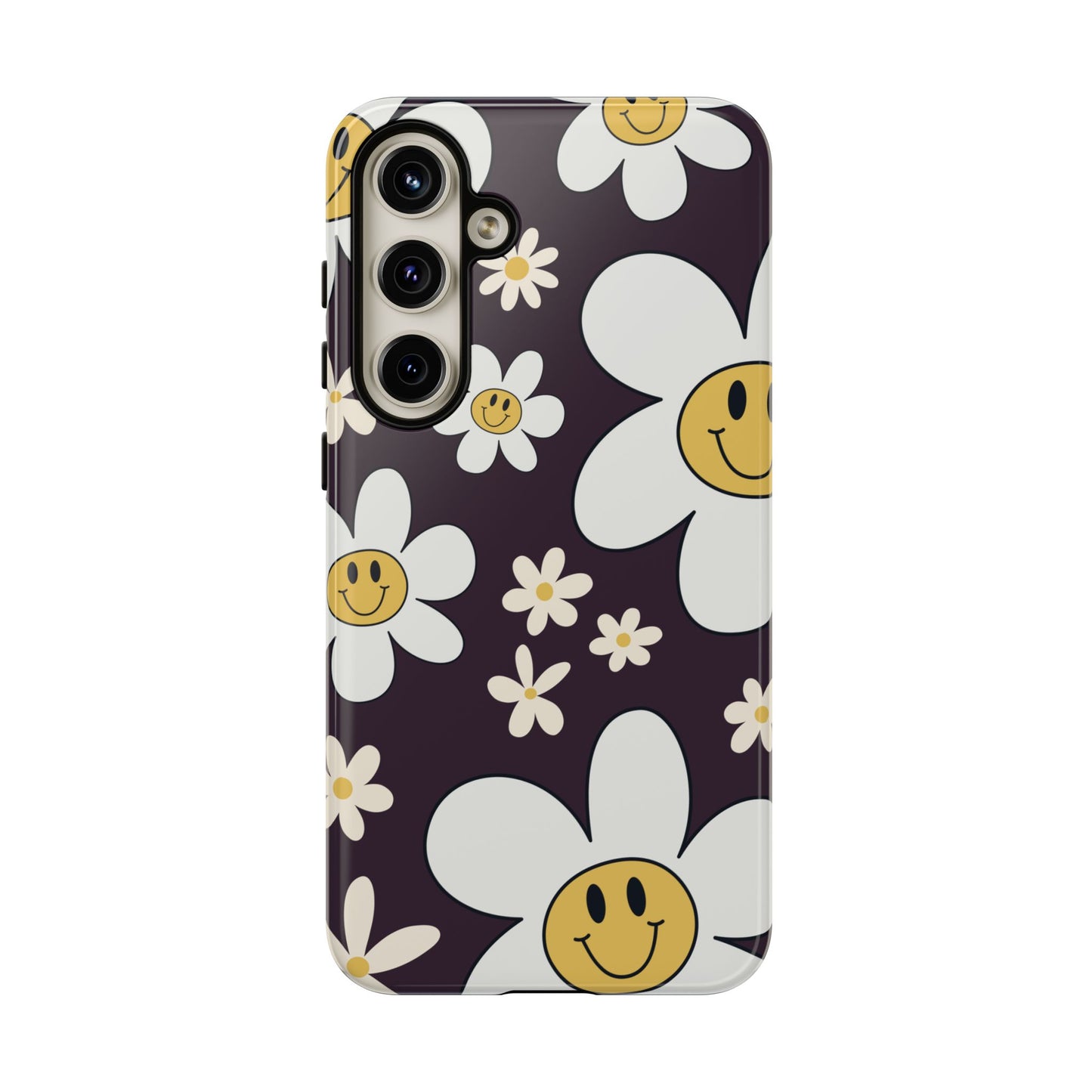 Samsung Galaxy S24 Plus / Glossy Phone Case - Fun Retro Daisy Pattern with Purple Background Phone Case