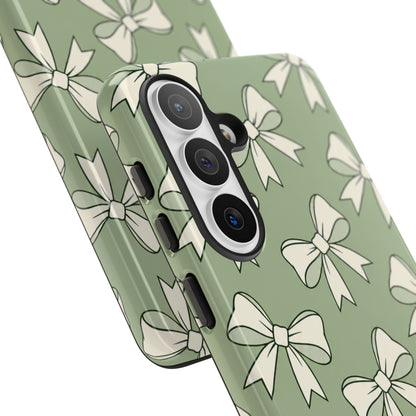 Chic Sage Green Bow Pattern Phone Case