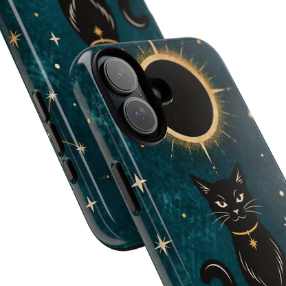 Whimsical Teal Celestial Black Cat Phone Case