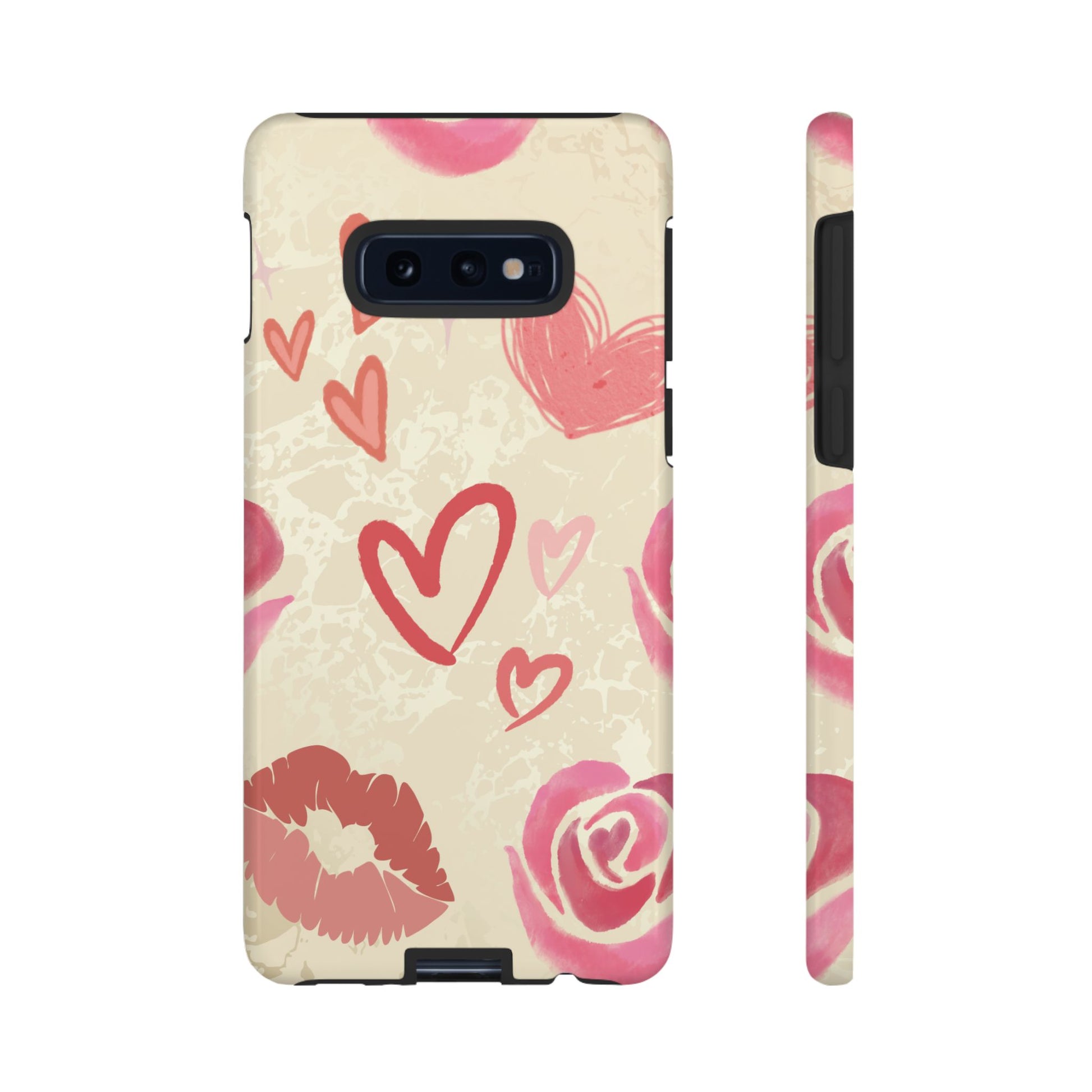 Cute Pink Heart & Rose Pattern Phone Case - Pink Phone Case - Samsung Galaxy S10E / Glossy