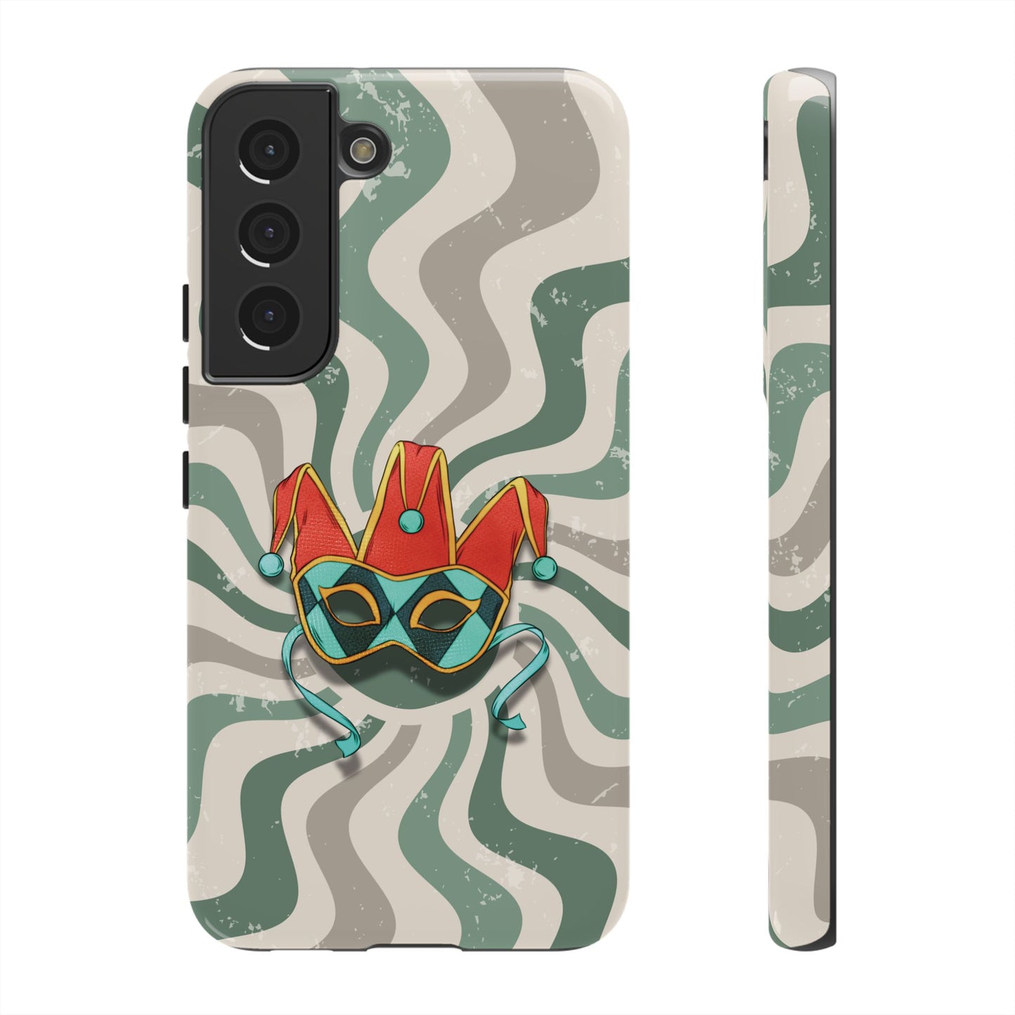 Samsung Galaxy S22 / Glossy Phone Case - Venetian Jester Mask – Green Retro Soft Revival Phone Case