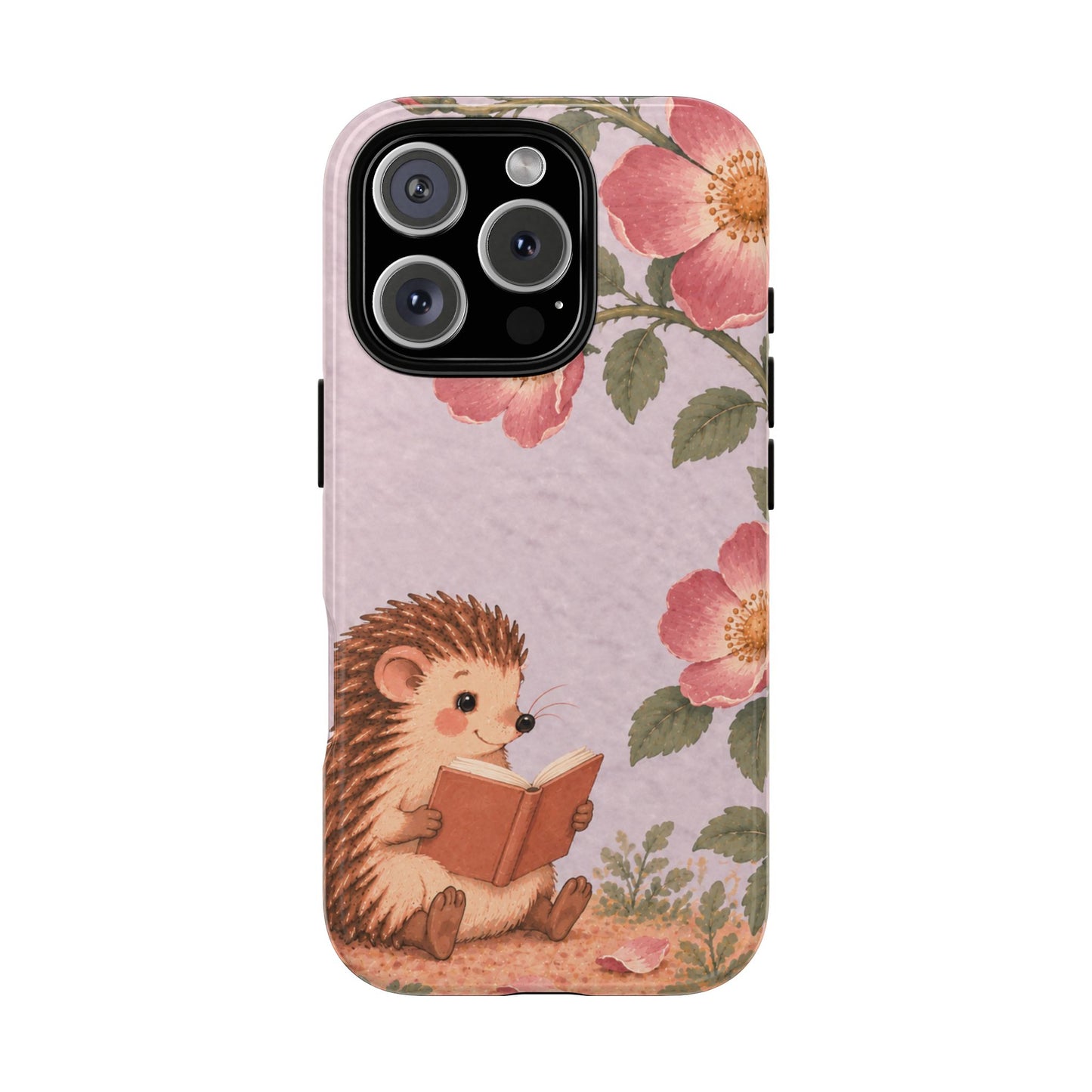 Whimsical Lilac Hedgehog and Wild Rose Phone Case - Purple Phone Case - iPhone 16 Pro / Glossy