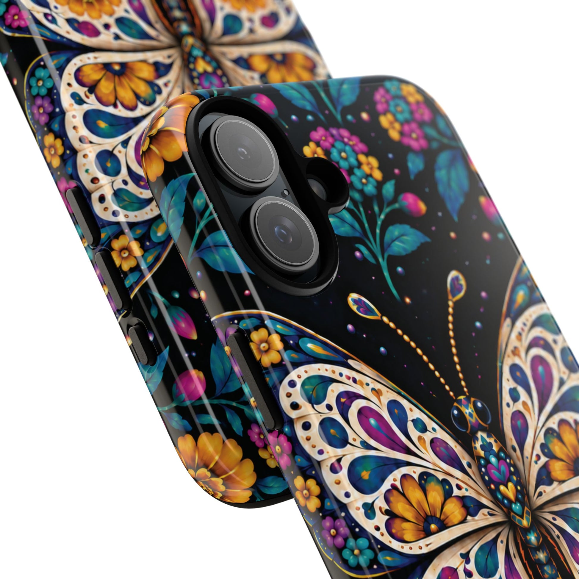 Vibrant Purple and Teal Calavera Butterfly Phone Case - Multicolor Phone Case