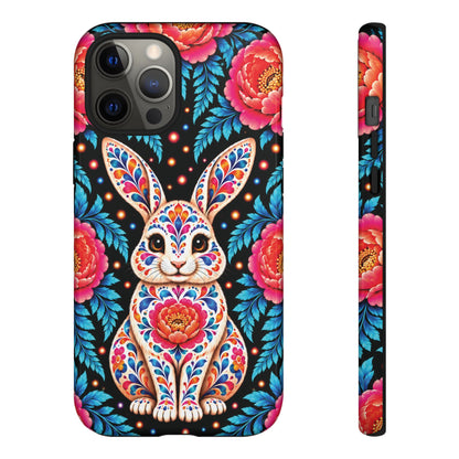 Cute Pink and Turquoise Calavera Bunny Phone Case - Multicolor Phone Case - iPhone 12 Pro Max / Glossy