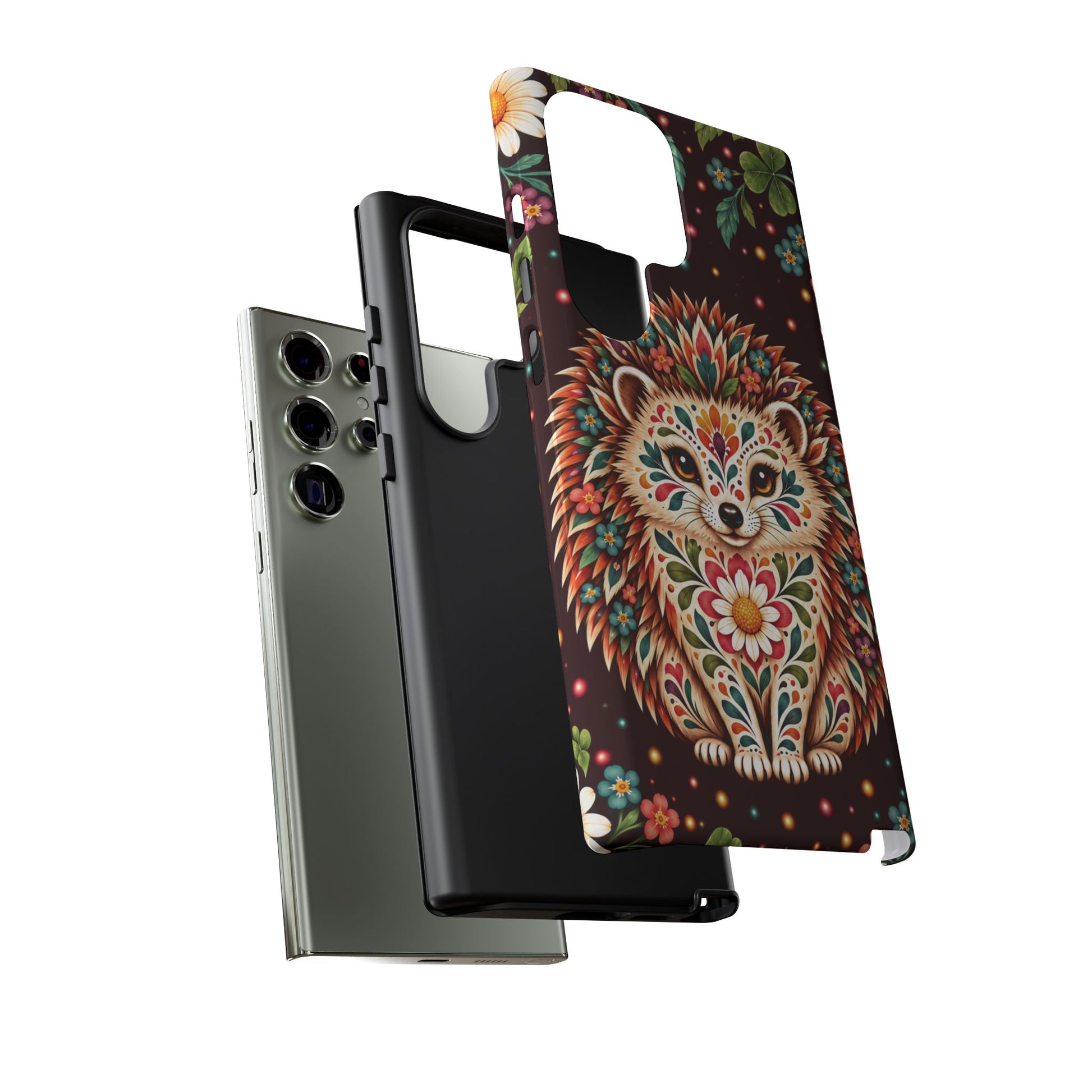 Vibrant Terracotta and Teal Calavera Hedgehog Phone Case - Multicolor Phone Case