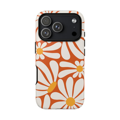 Retro Orange Daisy Pattern Phone Case - Orange Phone Case