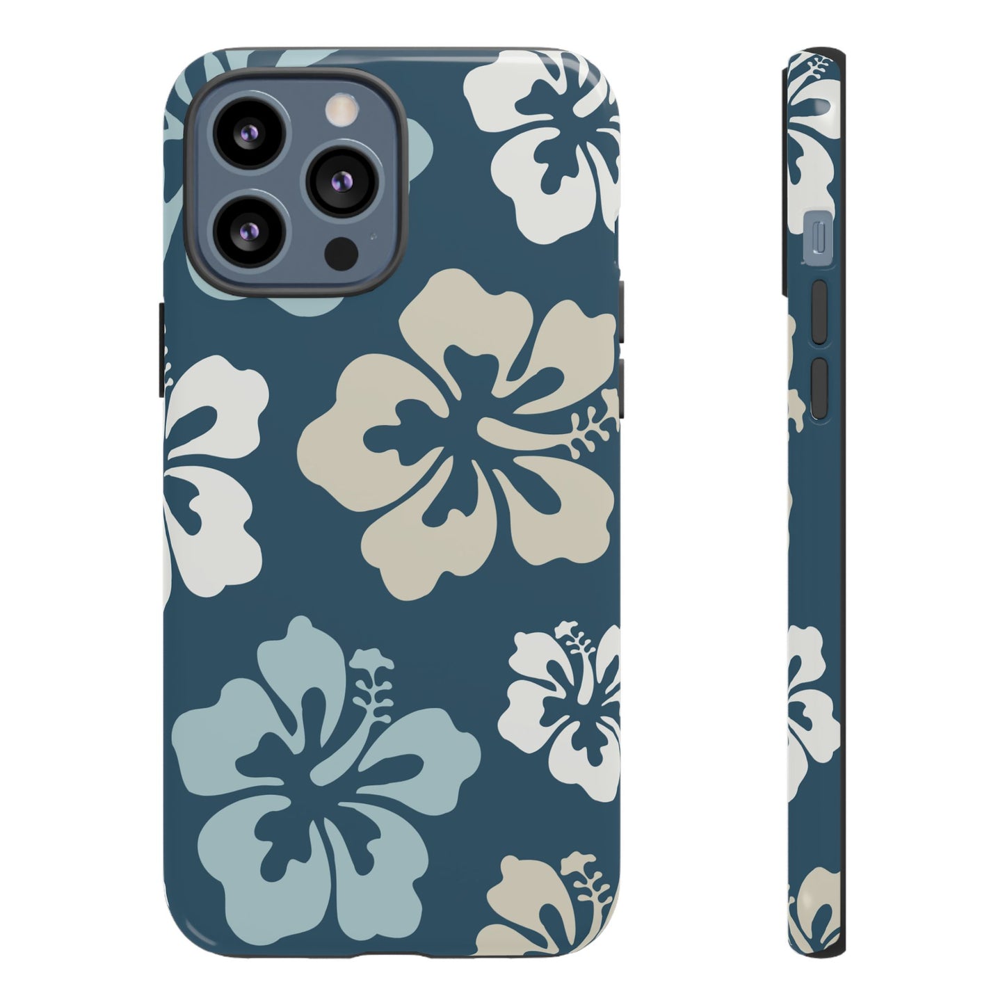 iPhone 13 Pro Max / Glossy Phone Case - ’Blue Hibiscus Retro Pattern #1’ Phone Case