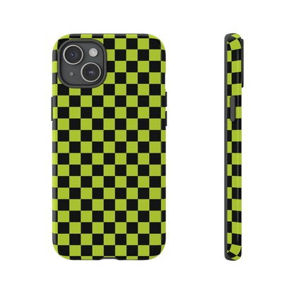 Trendy Neon Lime Green & Black Small Checked Pattern Phone Case - Green Phone Case - iPhone 15 Plus / Glossy
