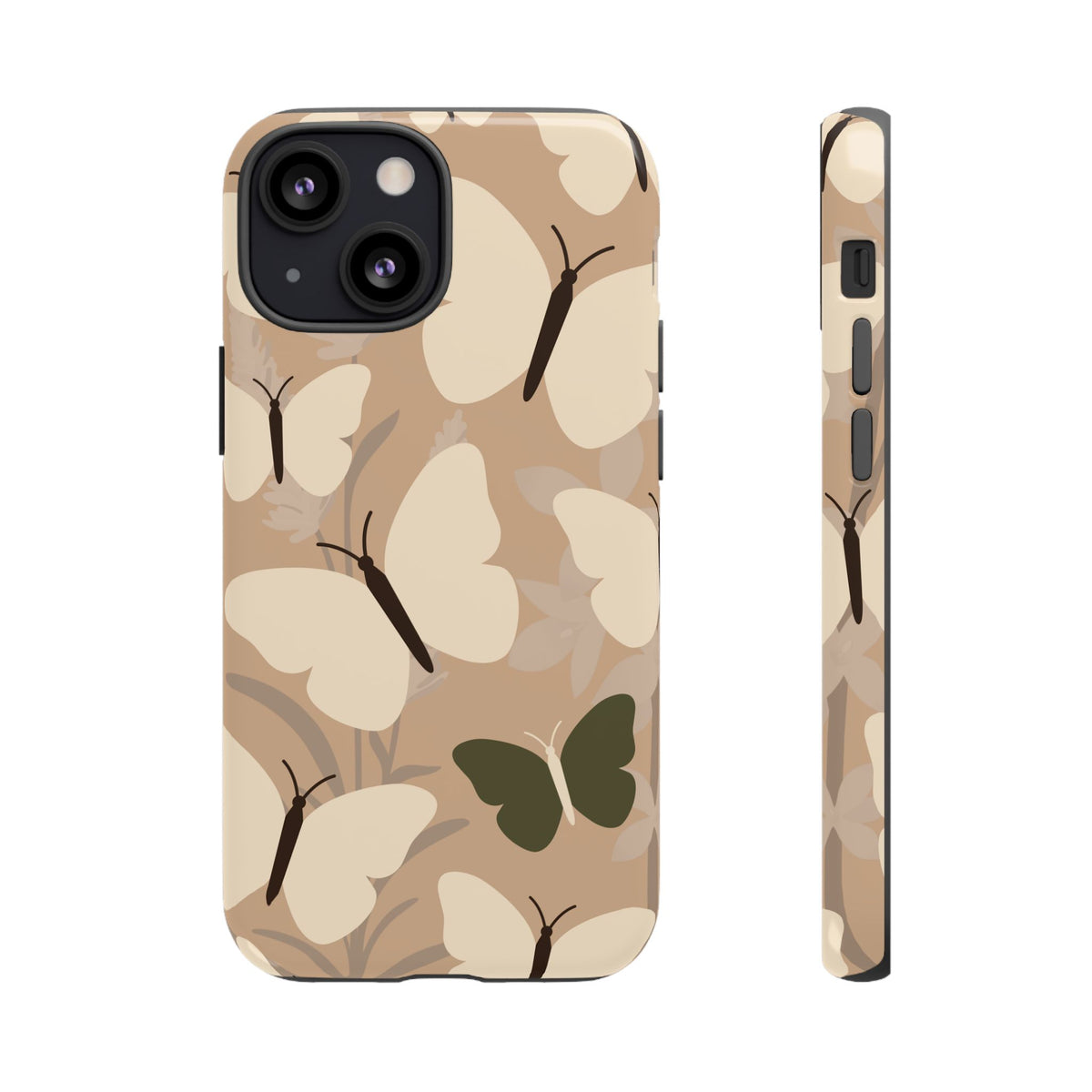 Minimalist Beige Butterfly Pattern Phone Case - Beige Phone Case - iPhone 13 Mini / Glossy