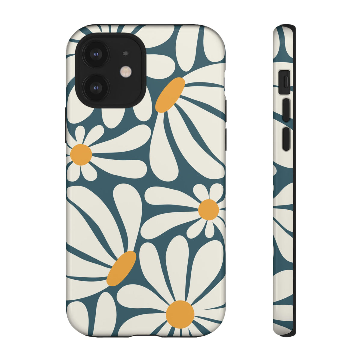 Retro Blue Daisy Pattern Phone Case - Blue Phone Case - iPhone 12 / Glossy