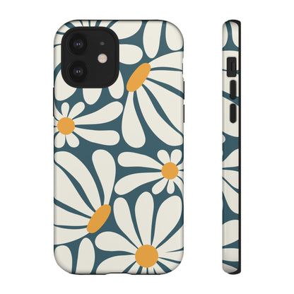 Retro Blue Daisy Pattern Phone Case - Blue Phone Case - iPhone 12 / Glossy