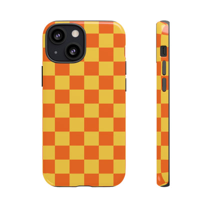 iPhone 13 Mini / Glossy Phone Case - Trendy Orange & Yellow Checked Pattern Phone Case