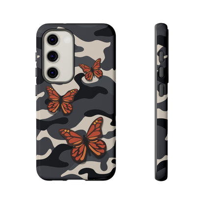 Samsung Galaxy S23 / Glossy Phone Case - Black & Orange Butterfly Camo Phone Case