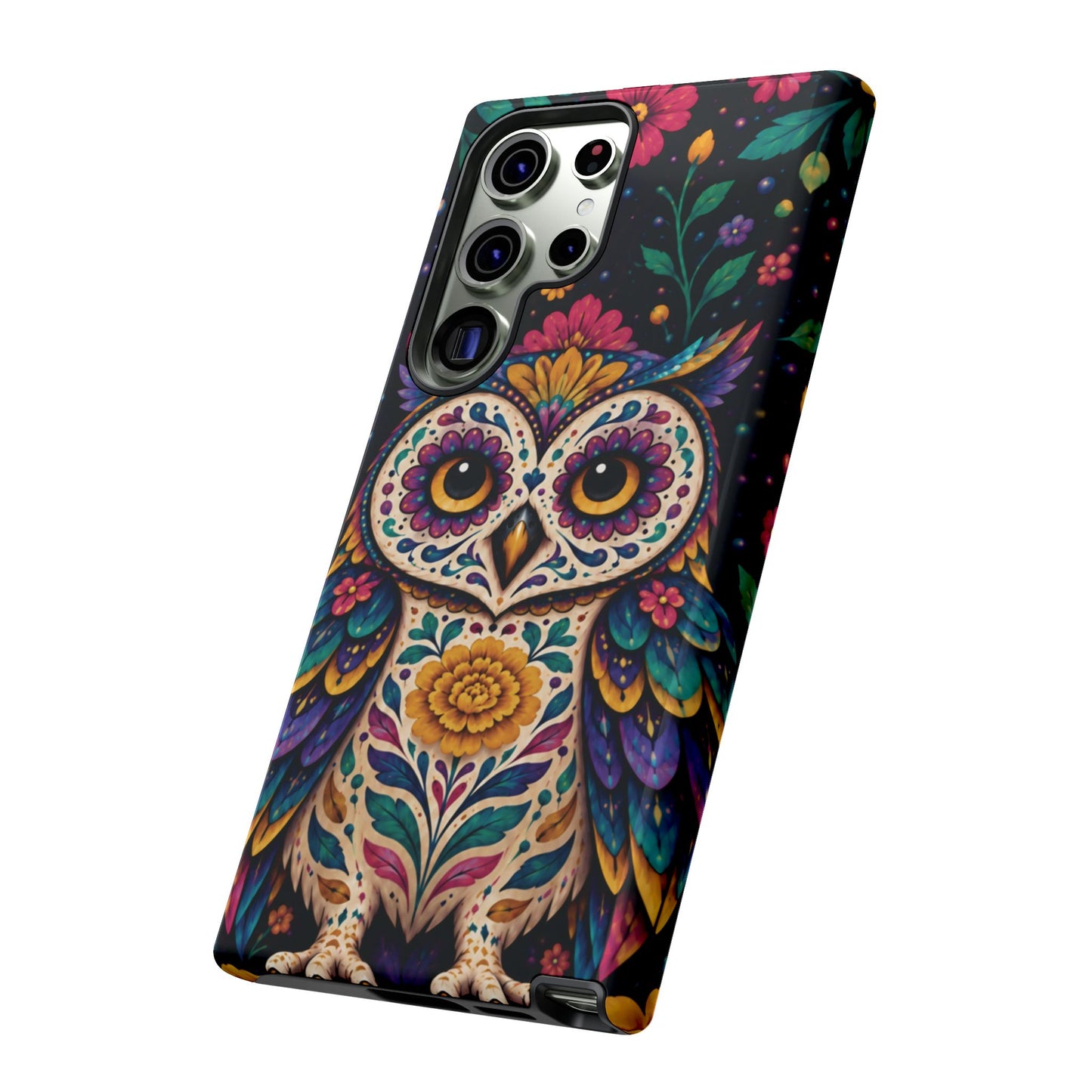 Vibrant Purple and Teal Calavera Owl Phone Case - Multicolor Phone Case