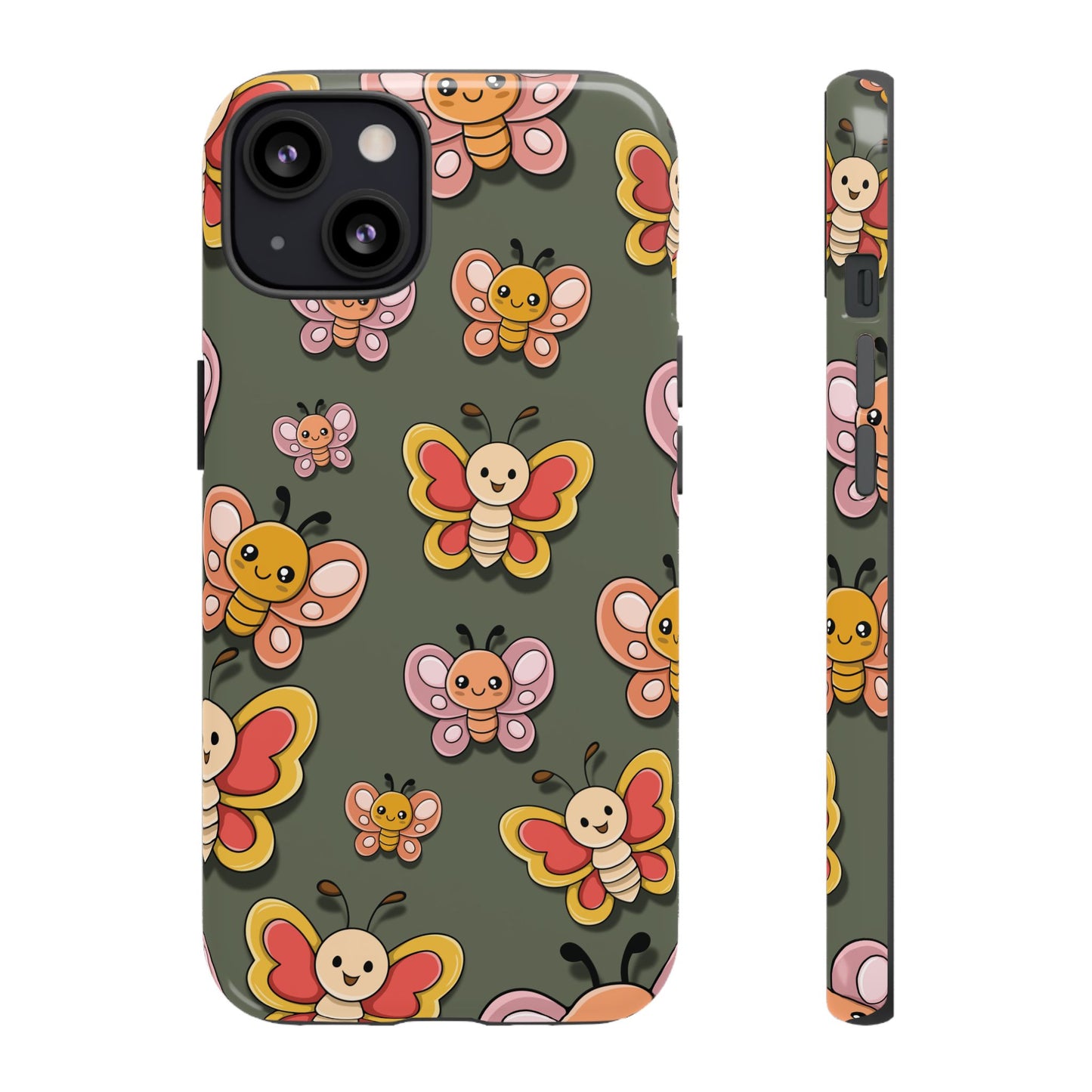 iPhone 13 / Glossy Phone Case - Green Butterfly Sticker Design Phone Case