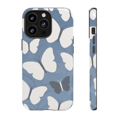 iPhone 13 Pro / Glossy Phone Case - Minimalist Light Blue Butterfly Pattern Phone Case