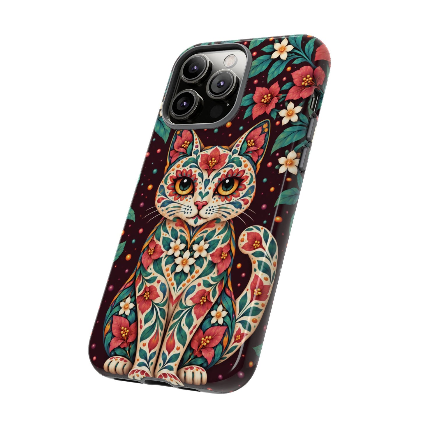 Vibrant Terracotta and Teal Calavera Cat Phone Case - Multicolor Phone Case