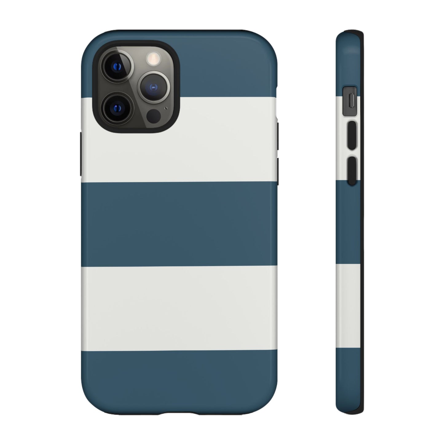 iPhone 12 Pro / Glossy Phone Case - Blue & White Horizontal Stripe Pattern Phone Case