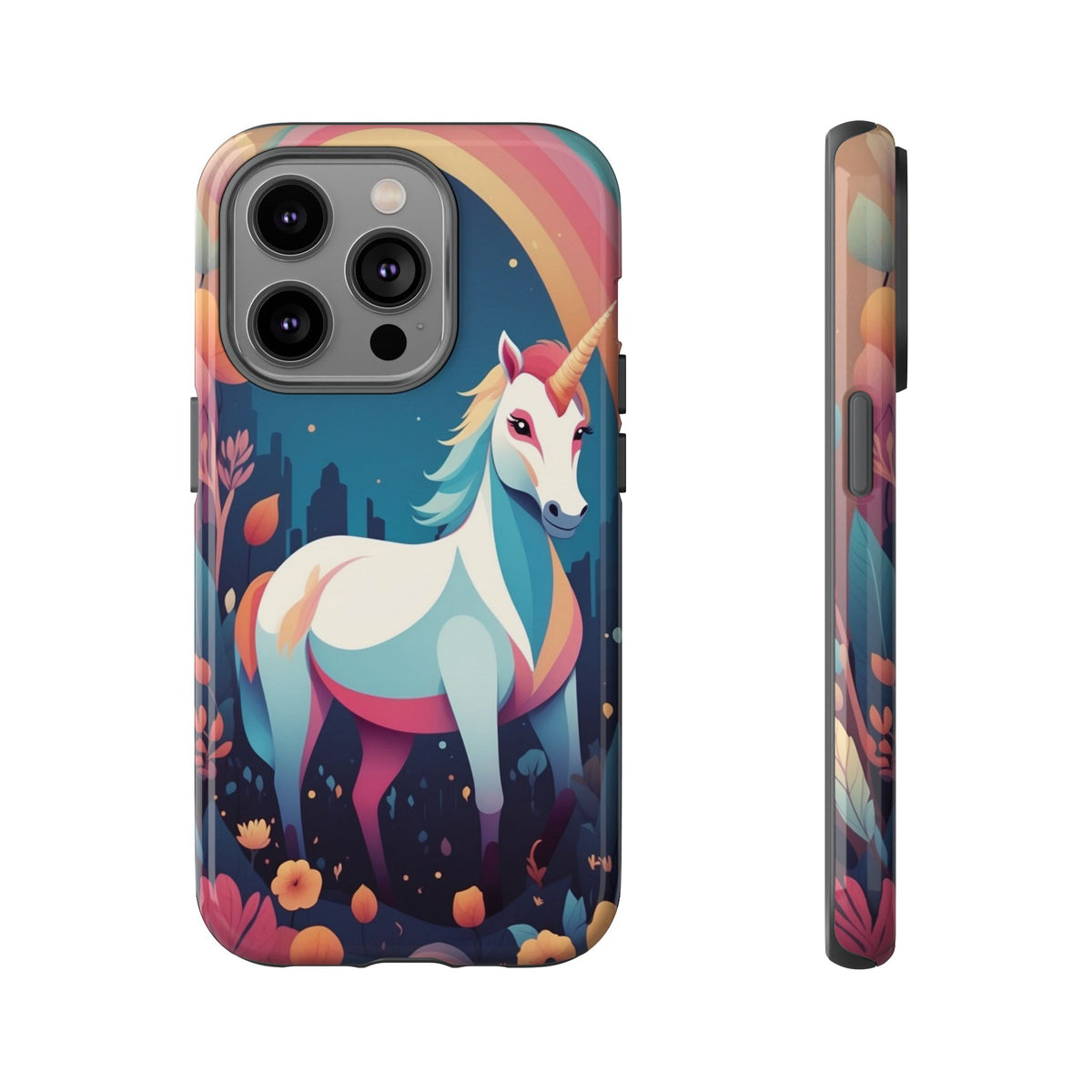 Stylised Unicorn & Rainbow Design Phone Case - Multicolor Phone Case - iPhone 14 Pro / Glossy