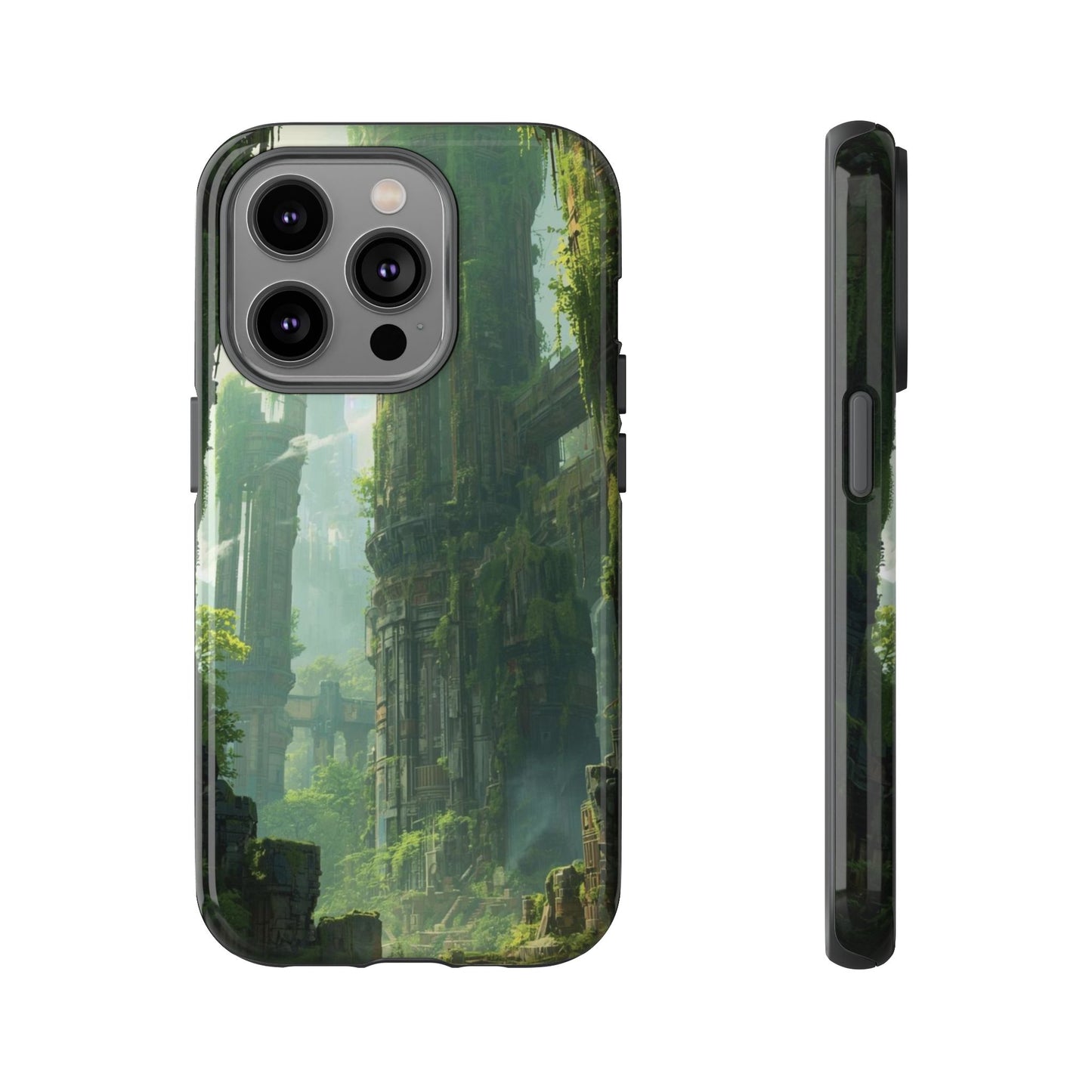 iPhone 14 Pro / Glossy Phone Case - Overgrown Future Ruins Sci-fi Phone Case