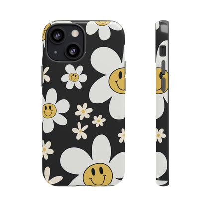 Fun Retro Daisy Pattern with Dark Grey Background Phone Case - Grey Phone Case - iPhone 13 Mini / Glossy
