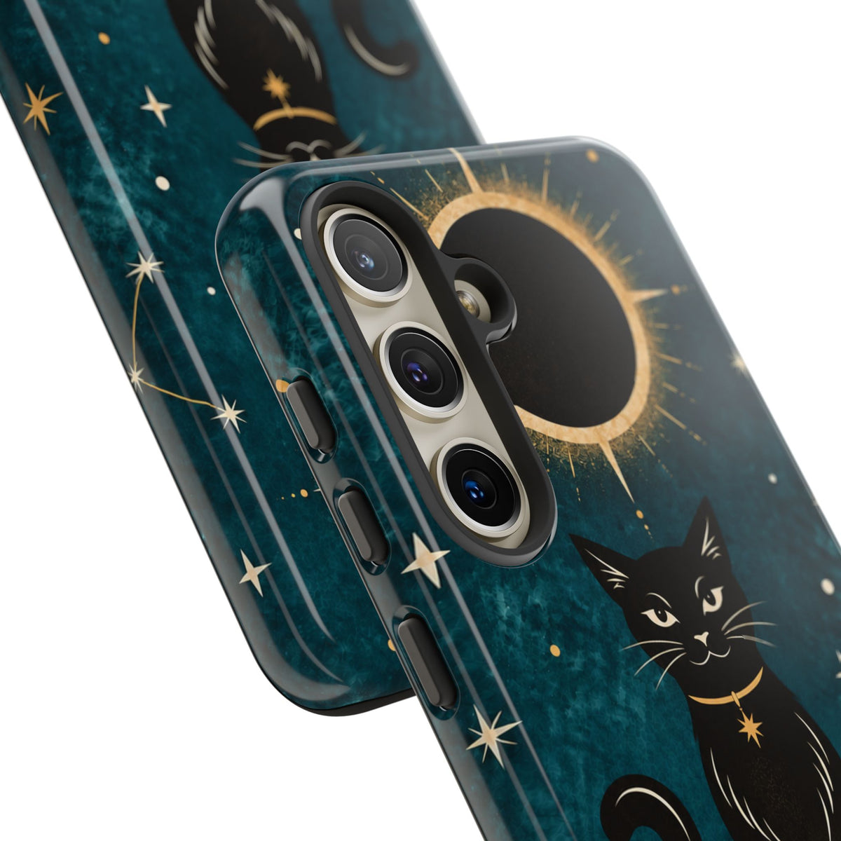 Whimsical Teal Celestial Black Cat Phone Case